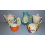 Arthur Wood "The Beatles" apple jug, Clarice Cliff orange squeezer. Myott jug, Wilkinson sugar