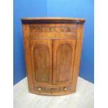 Large early C19th mahogany bow front hanging corner cupboard 84cm wide