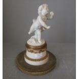 C19th Parianware putti on gilt & marble base 26cm, together with a Royal Copenhagen lidded vase 30cm