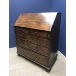 Oak bureau with brass drop handles, 90cmW