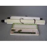 2 Modern Chinese scrolls & boxed pair of chopsticks & stands