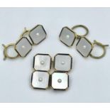 Set of 18ct gold mother of pearl & enamel dress studs (4) with matching double sided cufflinks