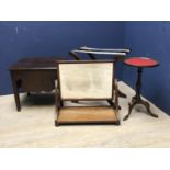 Regency mahogany Toilet mirror, luggage rack, occasional table and square lidded table