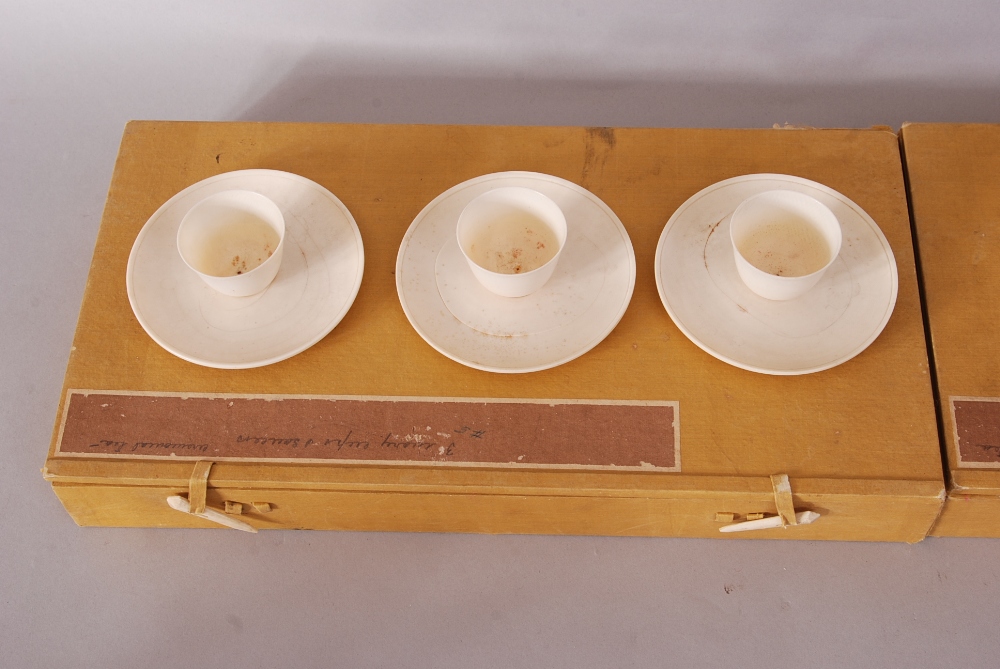 A set of six C18th/19th Chinese ivory cups and saucers, 10.3cm diam, box. - Image 2 of 3