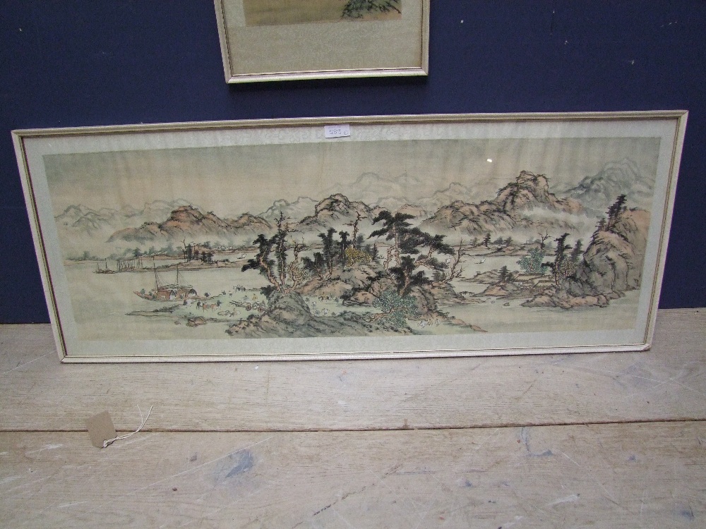 2 Modern Chinese silkwork pictures 30x90 & 60x20cm - Image 2 of 5