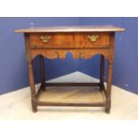 Oak side table with shaped frieze below a single drawer, 84cmW
