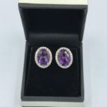 Pair of 18ct yellow gold amethyst & diamond earrings of 8.2cts