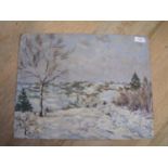 Koring C20th continental oilo on board "near Dermold in winter" SLL 31x41cm