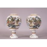 Pair of C20th Chinese eggshell famille rose table lamps and stands, painted to the globular body