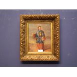 Gilt framed oil on board portrait of a Chinese man in traditional dress