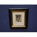 David Deluchar 1743-1808 old master etching portrait of 2 women & infant framed & glazed 9x7cm