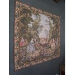 French wool tapestry wall hanging of a rural scene with people