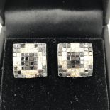 Pair of 18ct white gold pave set sapphire & diamond earrings