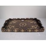 Victorian arts & crafts wooden tray with bone inlay