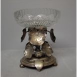 C19th Silver plated & cut glass centre piece with shield bearing inscription 26cm H