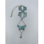 Silver & enamel butterfly style necklace