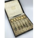 Cased set of 6 1920s Swedish (M Hammer of Berges) gilt & enamel coffee spoons