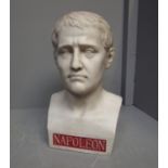 White marble bust, the head of Napoleon 38cm H