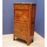 Louis XVI style satinwoood crossbanded & inlaid secretaire a abattant having marble top & gilt brass