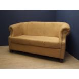 2 seater tub sofa, in brown hessian and brass stud work, 155cmL