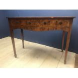 Crossbanded yew wood serpentine fronted sideboard/hall table of two drawers, 107cmW