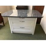 Grey painted kitchen island unit with granite top, as new, 136x93x90cmH (cost £1000 new)