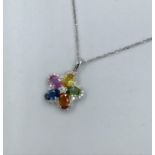 18ct White gold pendant necklace set with sapphire, citrine, amethyst & topaz