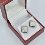 Pair of white gold sapphire & diamond pave set earrings