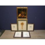 Modern colour print on board "Dutch still life" f&g, montage of leaves f&g & set of 4 colour