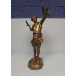 Bronze figure of a man, a branch in his left hand, a sword in his right, inscription to base