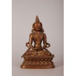 C18th Chinese gilt-bronze figure of Buddhist, seated in dhyanasana on a double-lotus base with the