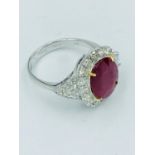 18ct white gold ruby & diamond cluster ring of 4.8cts