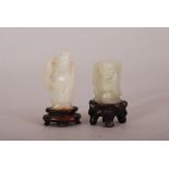 C19th Chinese carved jade figure of a lady, on a wood stand, 6.5cm high overall; together with a