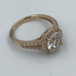 14ct Rose gold ring set with large white sapphire