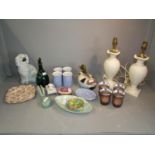 Quantity of china and glass and lamp bases