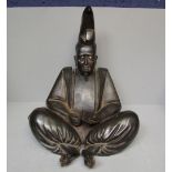 Japanese bronze figure of a seated scholar, a book in his left hand, 58cmH