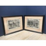 After Silva, pair of framed C18th spanish equestrian etchings of horses being trained for high