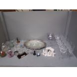 Number of paper weights, china nativity scene, 6 cut glass wine glasses & 6 champagne flutes, qty of