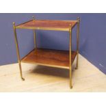 Pair two tier satinwood and brass occassional tables