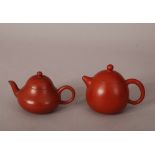 2 C19th/20th Chinese Zisha teapots and covers, one with a poetic inscription and a mark reading Meng