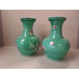 Pair C19th Chinese green glazed vases 27cm h