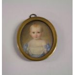 Early Victorian miniature of a child with indistinct inscription verso