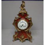 C19th French red tortoiseshell & gilt metal mantle clock 53cm H