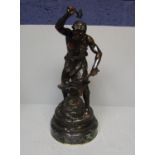 Bronze figure of a blacksmith at his anvil, signed A Gaudez on marble base 66cm h