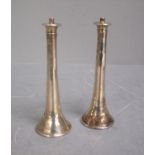Matched pair of George V silver novelty table lighters in the form of hunting horns, Walker &