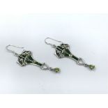 Pair silver Art Nouveau style earrings with pear shaped drops