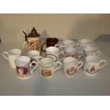 12 commemorative royal mugs & a stein