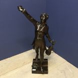 Figure of a musician carrying a violin, possibly Mozart, signed by 'Guillamne' 72H cm