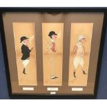 Early C20th watercolour & pen caricature drawing of 3 horse racing characters