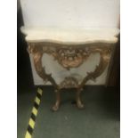 Early marble topped demi-lune console table on ornate gilt base 45Wx84Lx83H cm